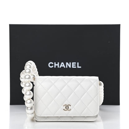 Chanel Calfskin Quilted Mini Maxi Pearls Wallet On Chain WOC White 14 of 14