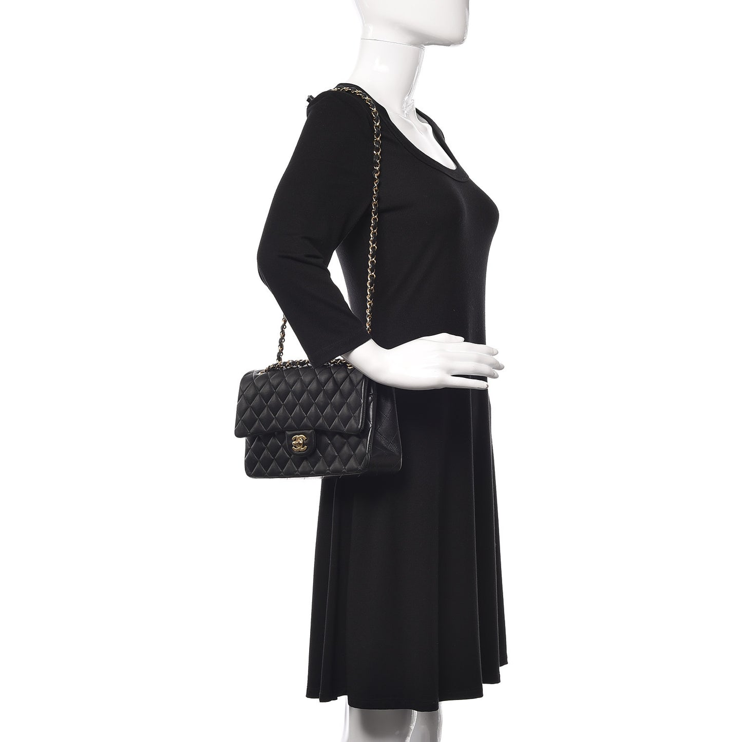 Lambskin Quilted Medium Double Flap Black