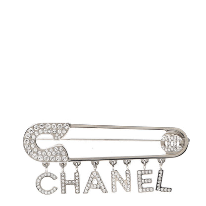 Chanel Crystal Safety Pin Brooch Silver 1 of 5