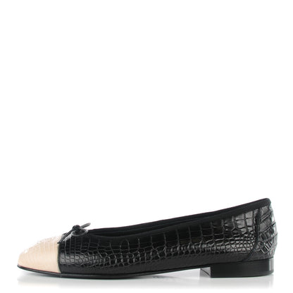 Chanel Crocodile Patent CC Cap Toe Ballerina Flats 39.5 Black 1 of 10