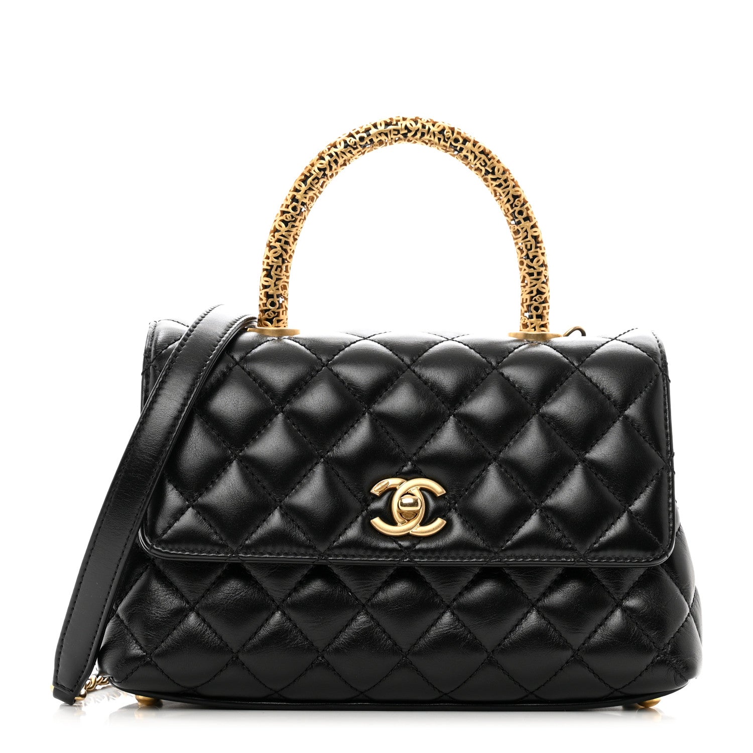 Chanel Calfskin Quilted Mini Logo Coco Handle Flap Black 1 of 10