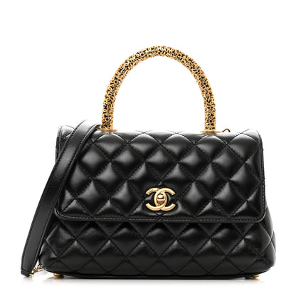 Chanel Calfskin Quilted Mini Logo Coco Handle Flap Black 1 of 10