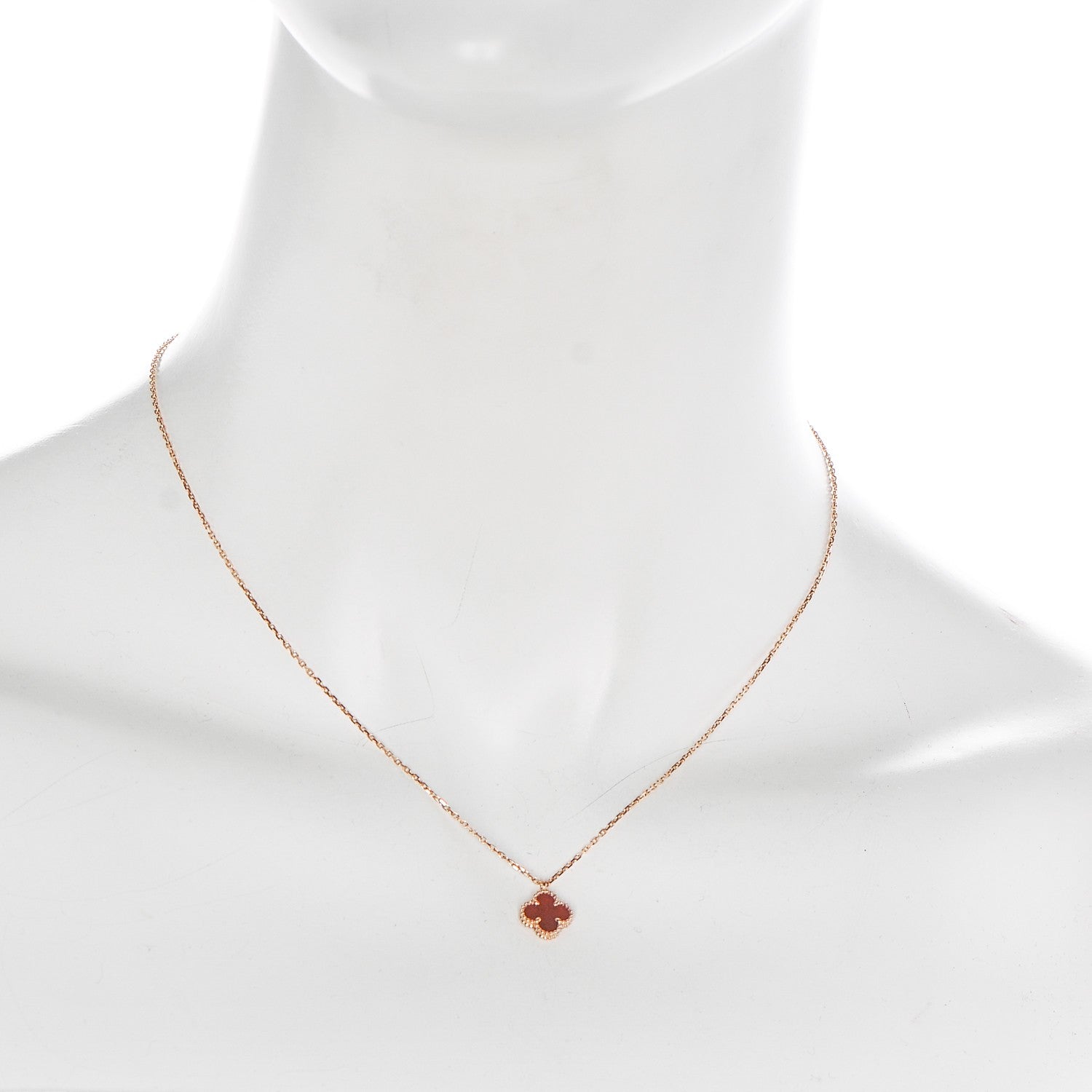 Van Cleef & Arpels 18K Rose Gold Carnelian Sweet Alhambra Pendant Necklace 2 of 7