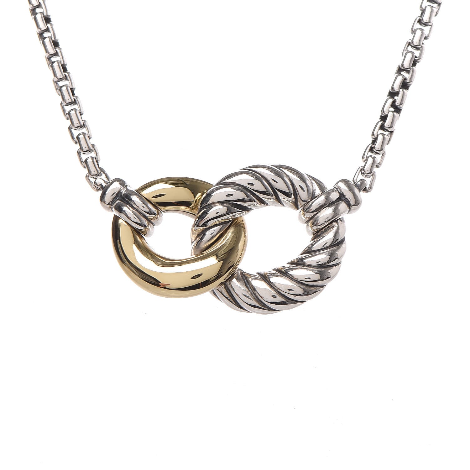 David Yurman Sterling Silver 18K Yellow Gold Belmont Pendant Necklace 4 of 5
