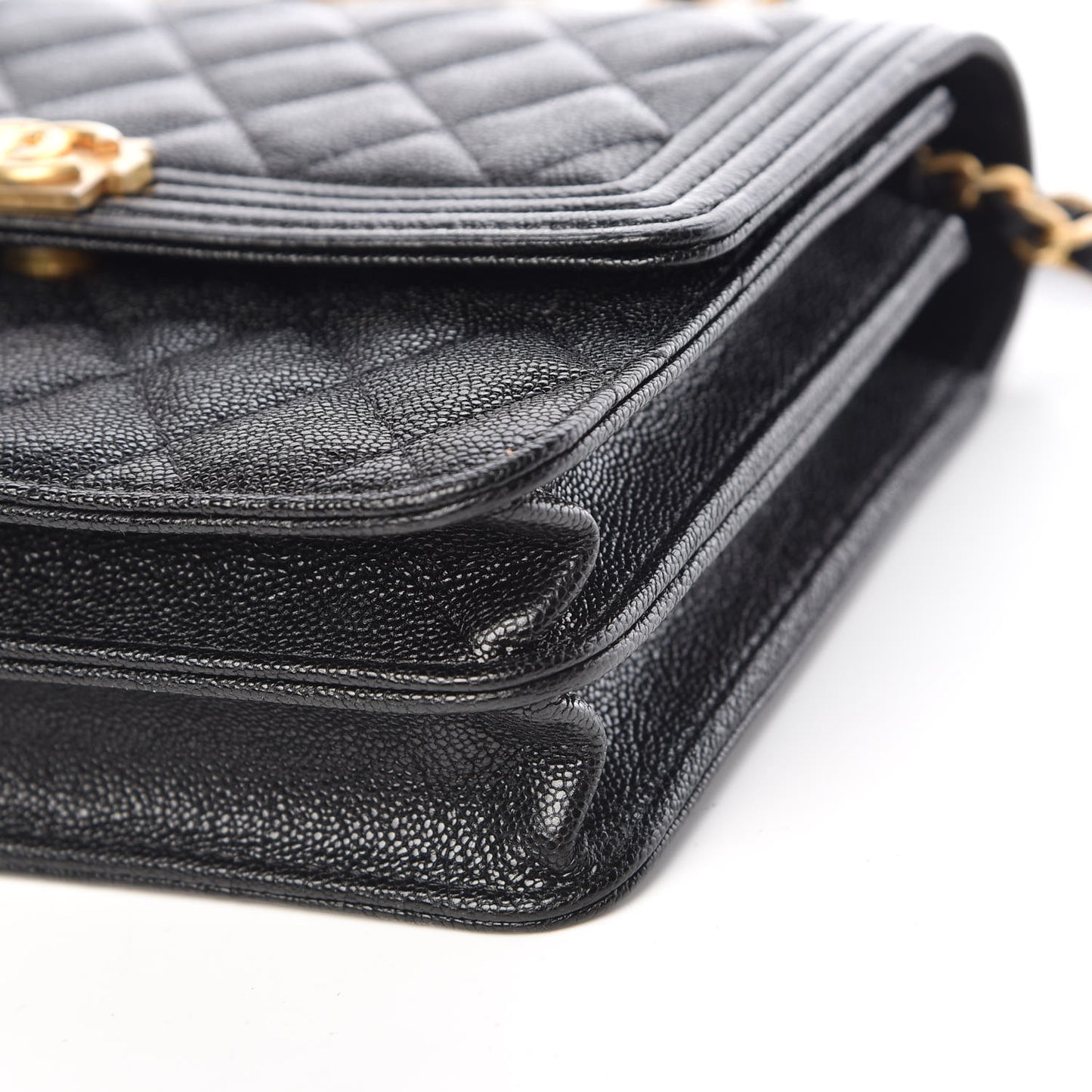 Caviar Quilted Boy Square Wallet on Chain WOC Black