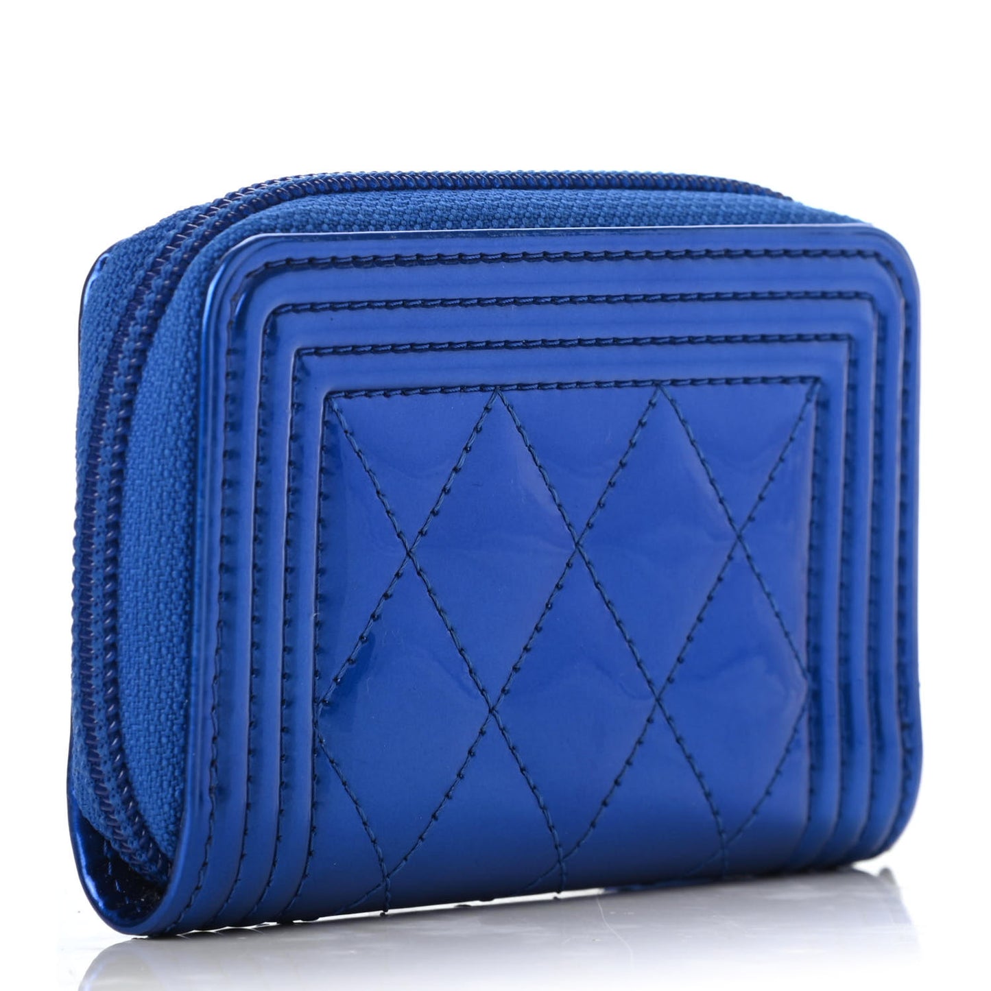 Metallic Patent Quilted Zip Around Boy Coin Purse Wallet Blue