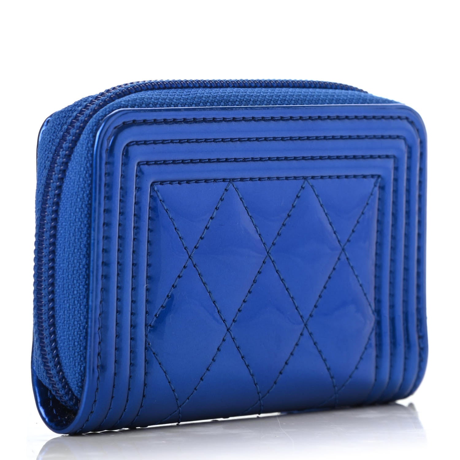 Chanel Metallic Patent Quilted Zip Around Boy Coin Purse Wallet Blue 3 of 7