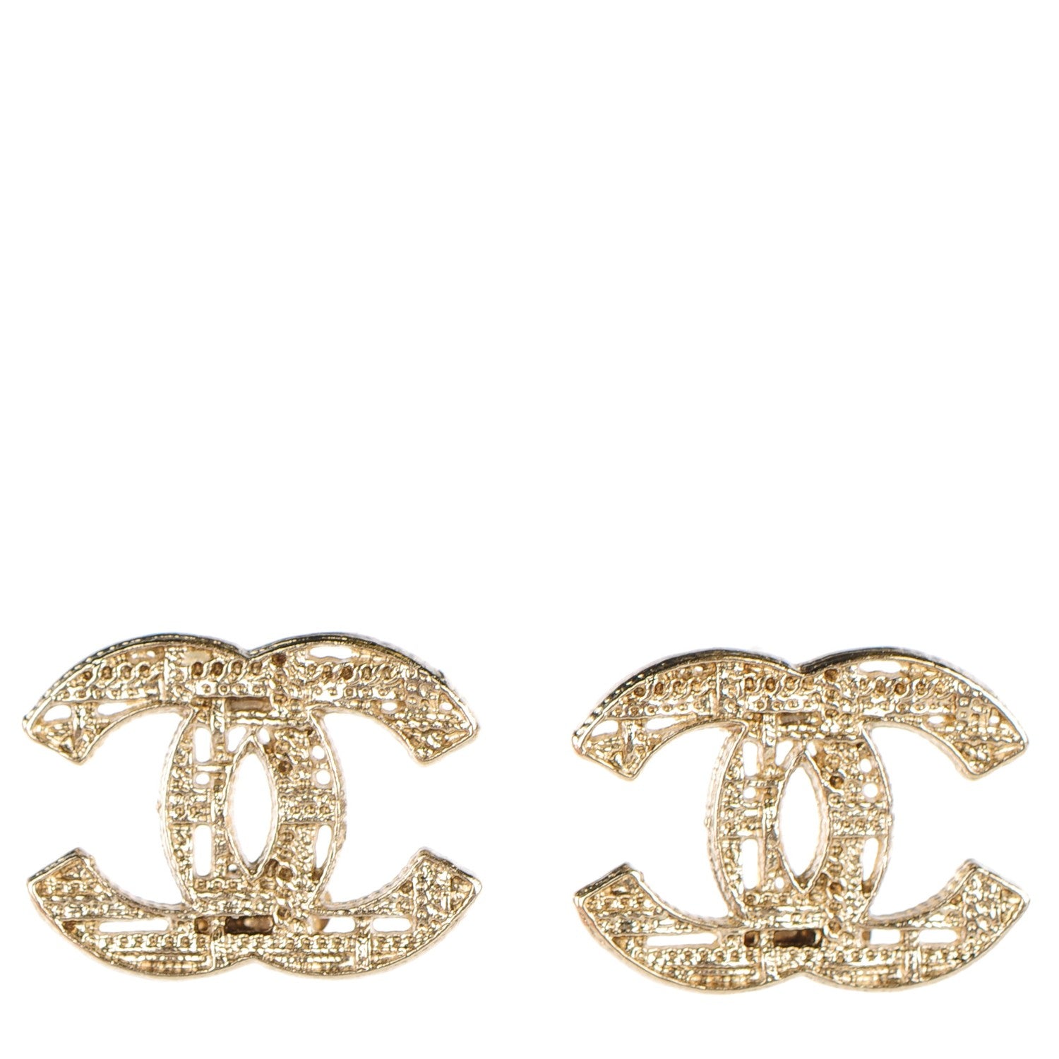 Chanel Tweed Effect CC Earrings Light Gold 1 of 5