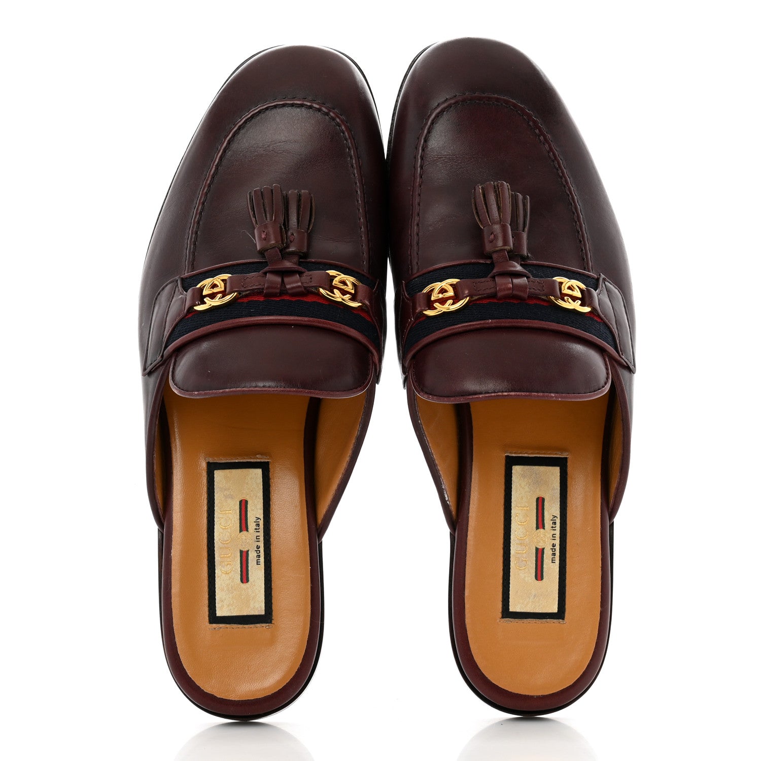 Gucci Calfskin Web Interlocking G Womens Tassel Slippers 36 Ruby Bordeaux 2 of 10