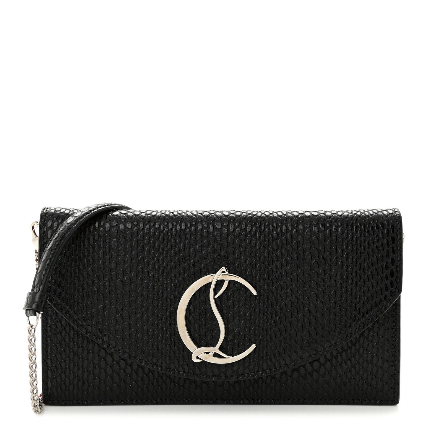 Jurassic Calfskin Embossed Loubi54 Crossbody Clutch Black