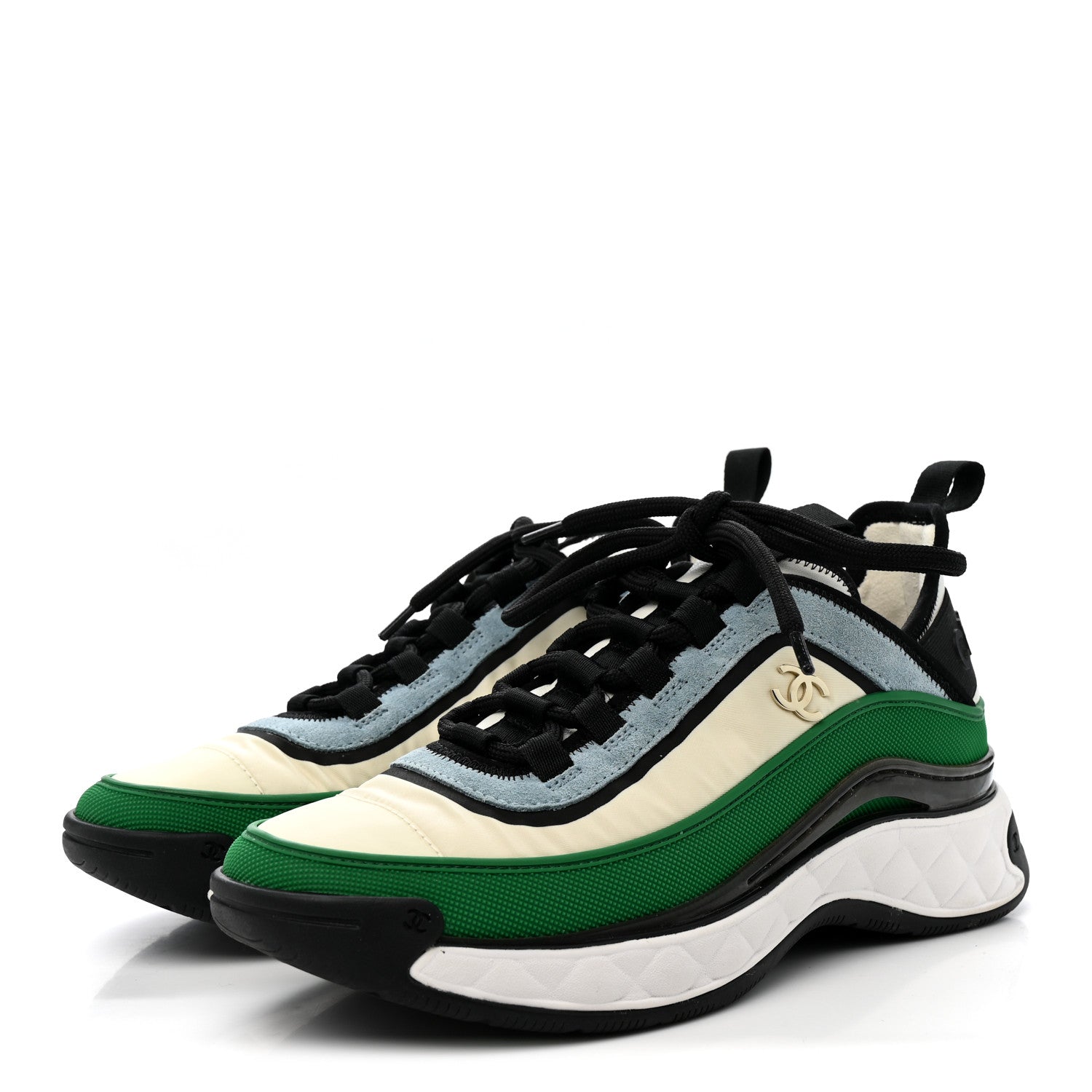 Chanel Suede Calfskin Mixed Fibers CC Sneakers 40 Ivory Green Light Blue 37.5 Ivory Green Light Blue 4 of 9