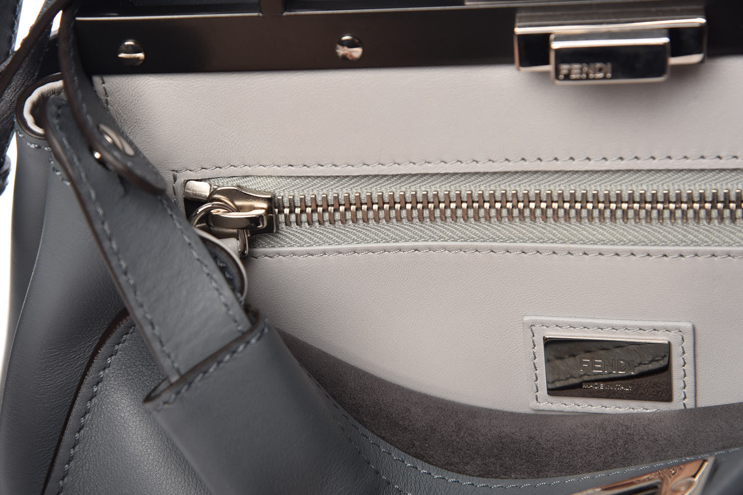 Fendi Vitello Seta Shiny Nappa Medium Peekaboo Iconic Satchel Alga Rosa Doll 13 of 16