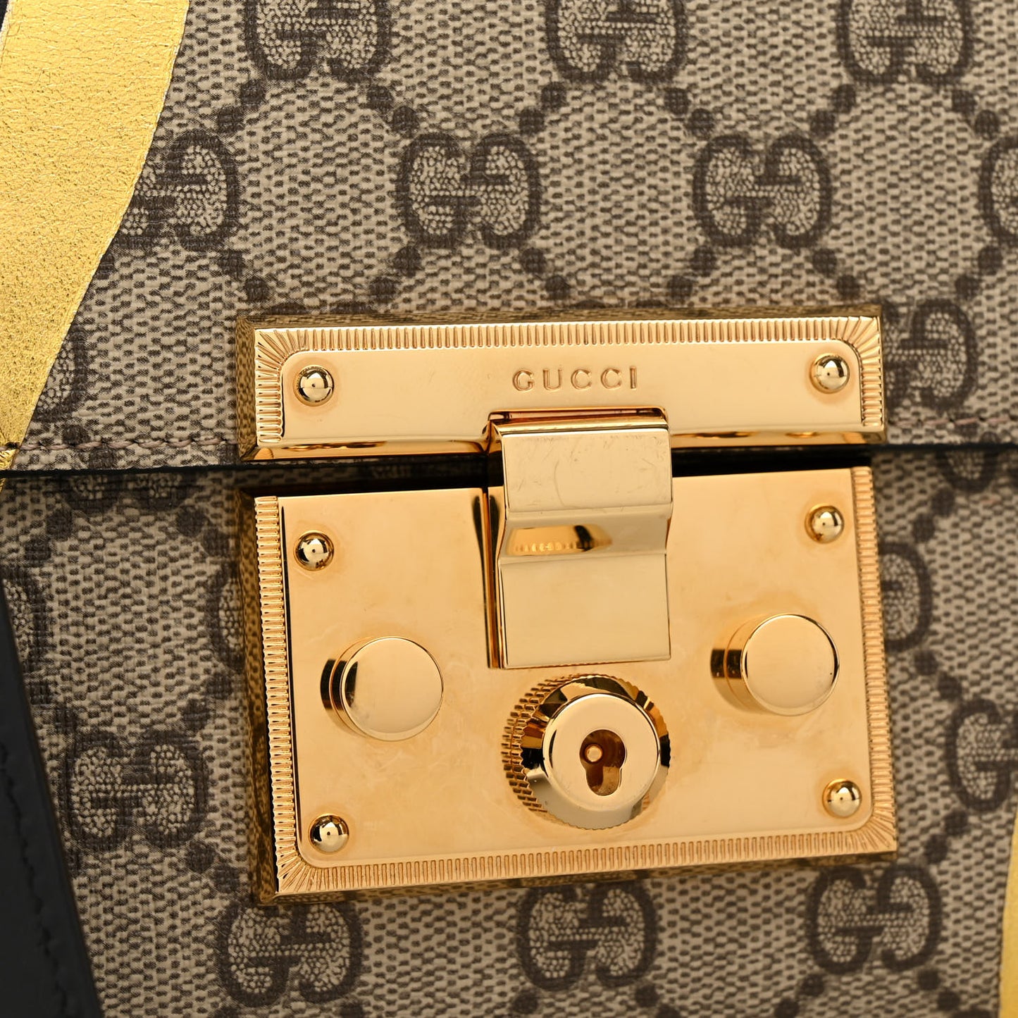 Calfskin GG Supreme Monogram Small Padlock Shoulder Bag Black Gold
