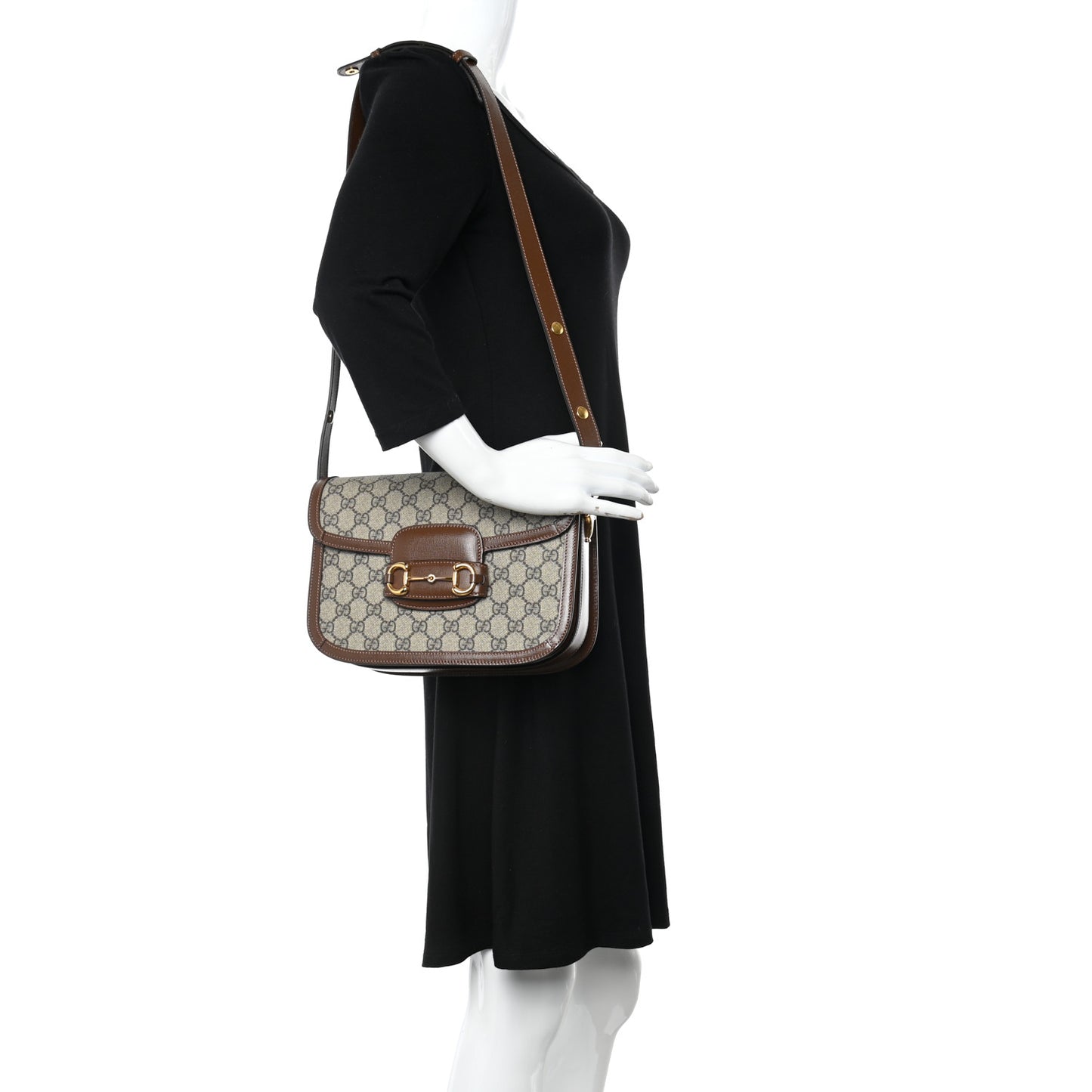 GG Supreme Monogram Horsebit 1955 Shoulder Bag Beige Brown Sugar
