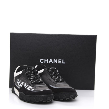 Chanel Nylon Calfskin Suede CC Sneakers 36 Grey Black White 8 of 8
