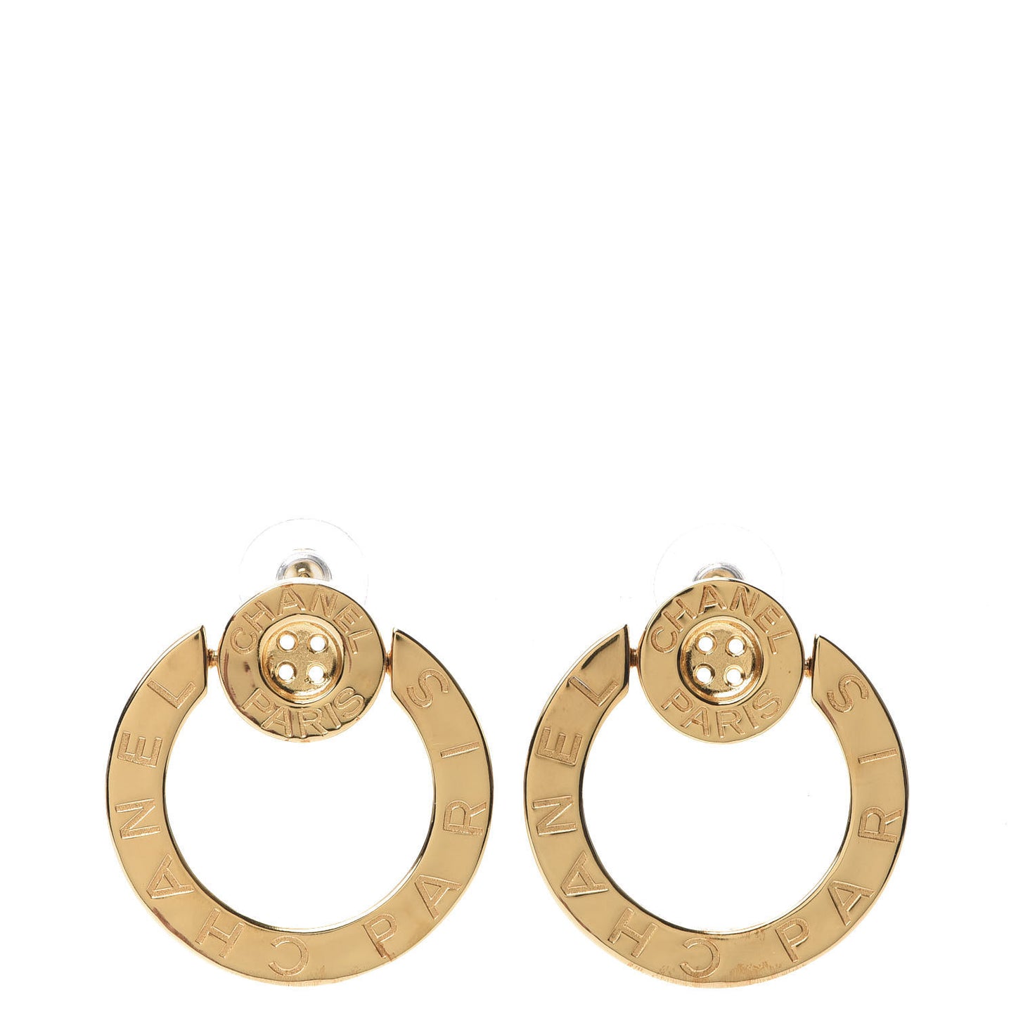 Metal Paris Button Hoop Earrings Gold