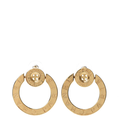 Chanel Metal Paris Button Hoop Earrings Gold 1 of 5