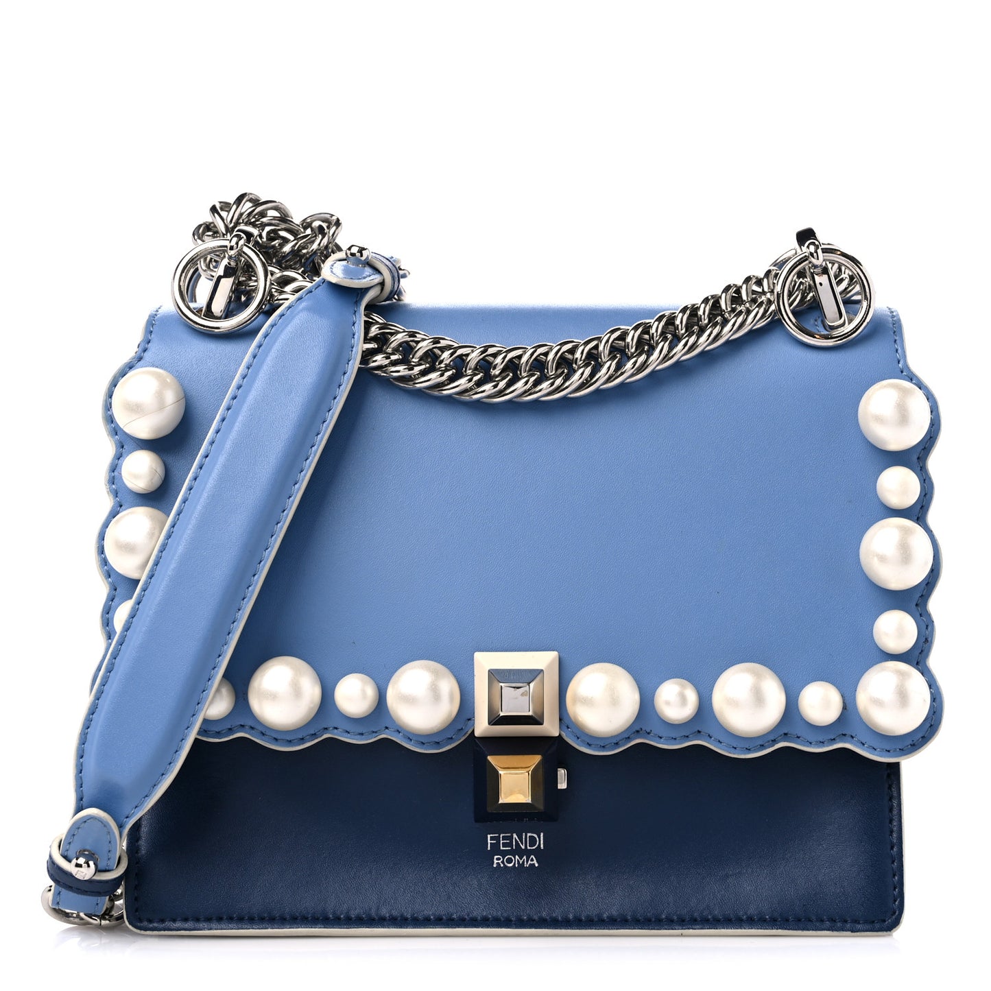 Vitello Liberty Pearl Scalloped Small Kan I Shoulder Bag Nebula Blu Scuro