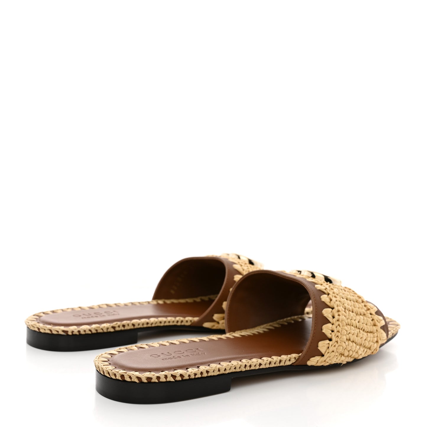 Raffia Interlocking G Flat Slide Sandals 36.5 Bright Natural Sundial