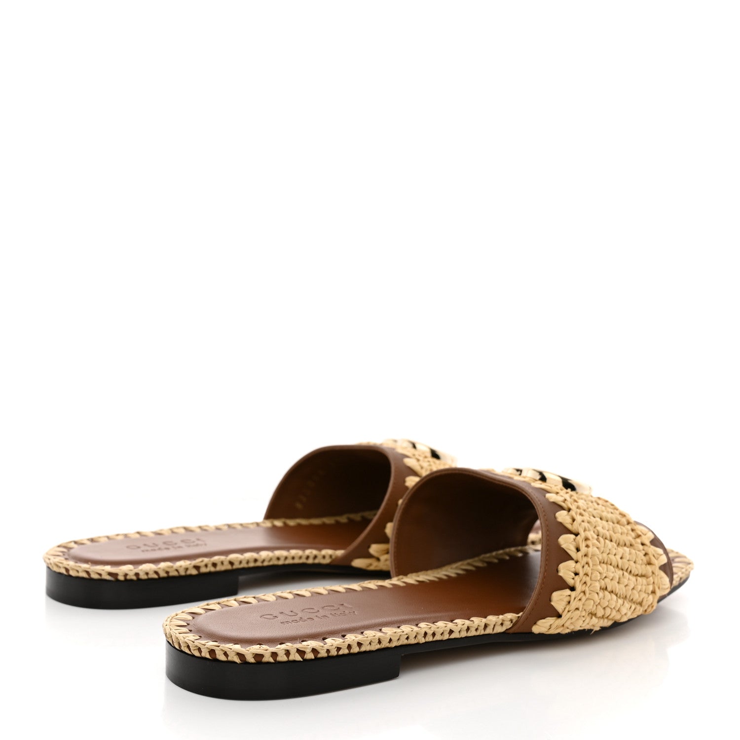Gucci Raffia Interlocking G Flat Slide Sandals 36.5 Bright Natural Sundial 5 of 10