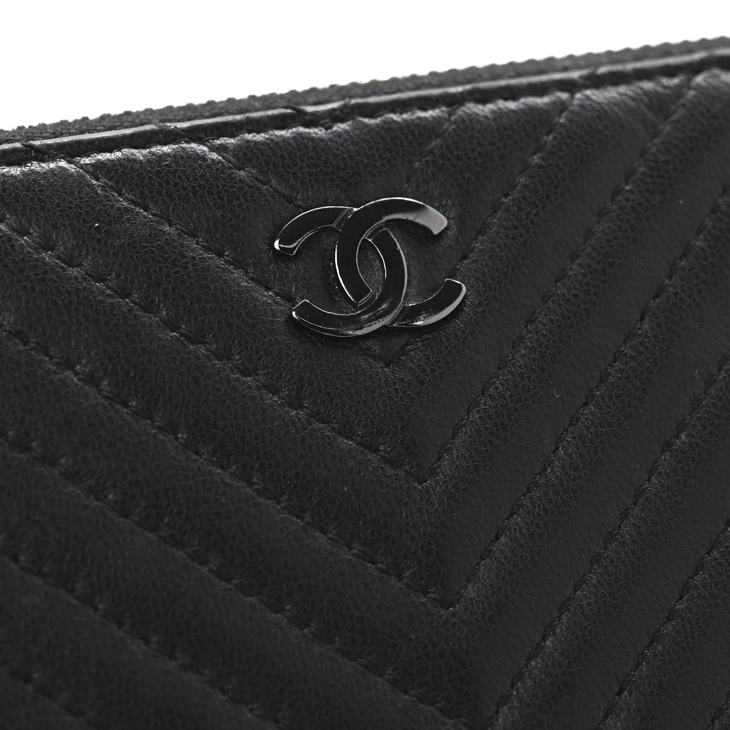 Chanel Lambskin Chevron Quilted Zip Around Wallet Black 9 of 10