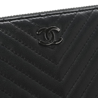 Chanel Lambskin Chevron Quilted Zip Around Wallet Black 9 of 10