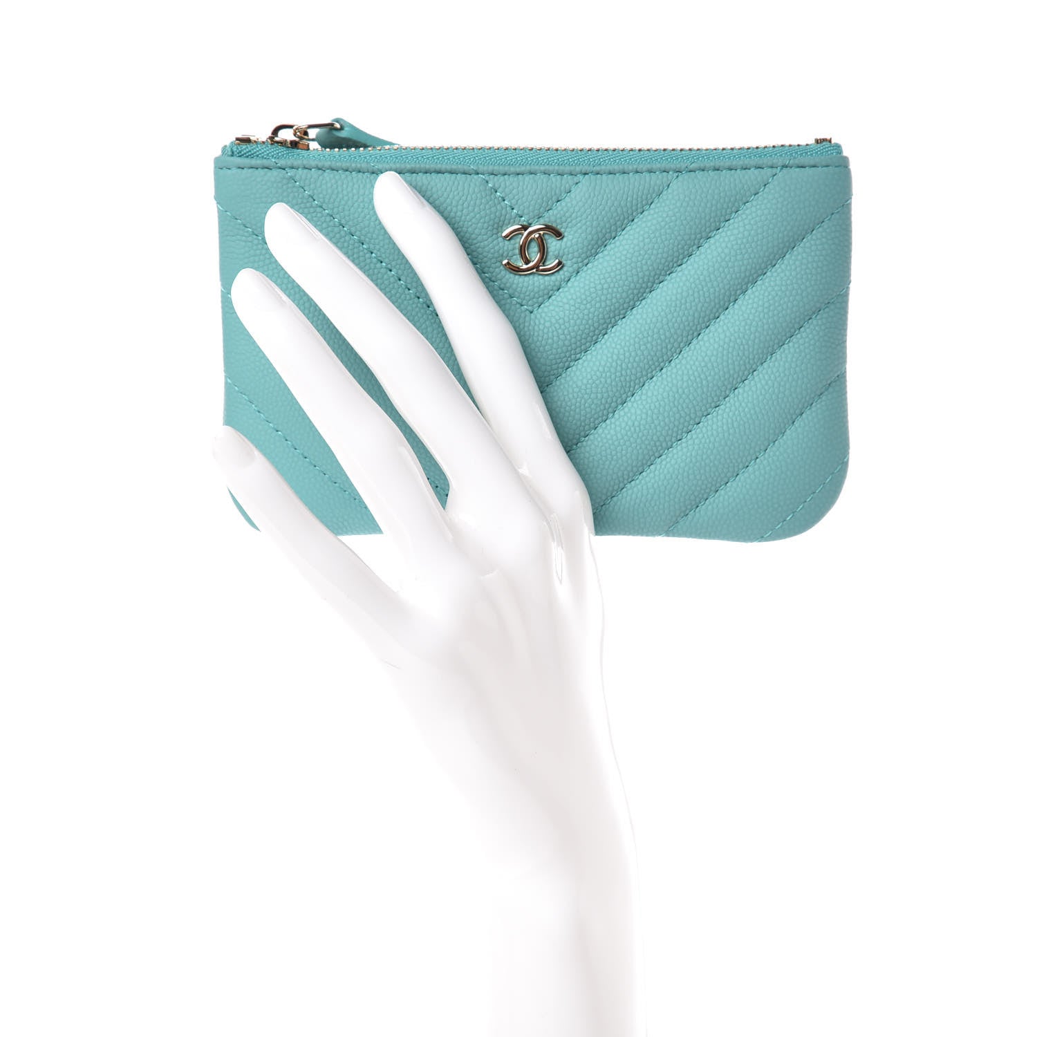 Chanel Caviar Chevron Quilted Small Cosmetic Case Green 2 of 7