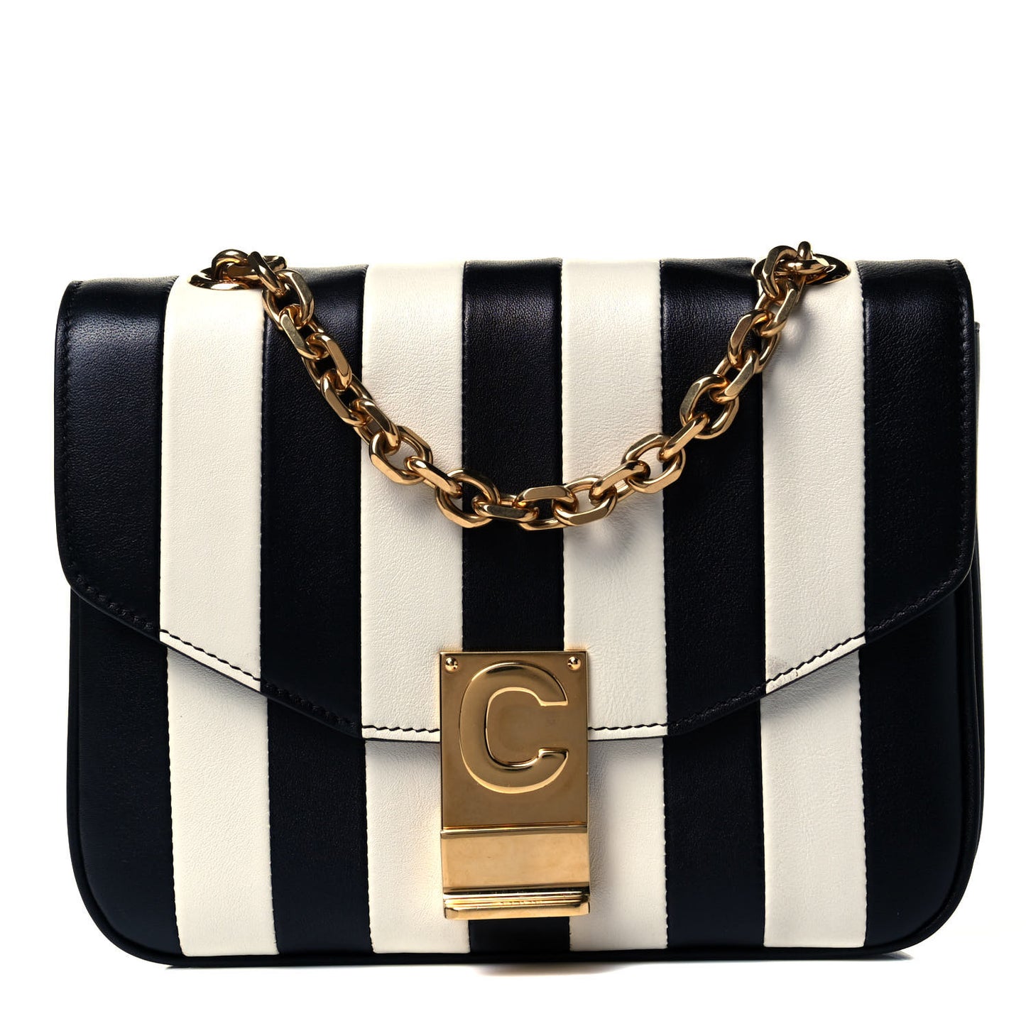 Shiny Calfskin Stripes Small C Bag Black