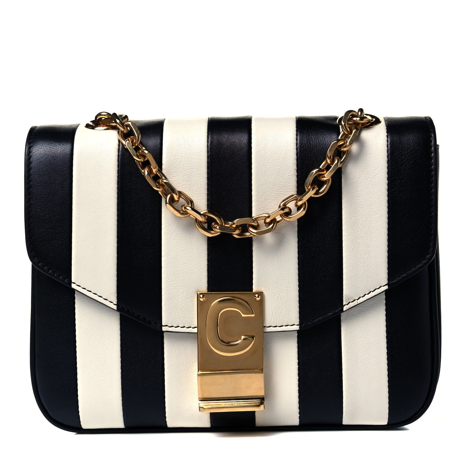 Celine Shiny Calfskin Stripes Small C Bag Black 1 of 8