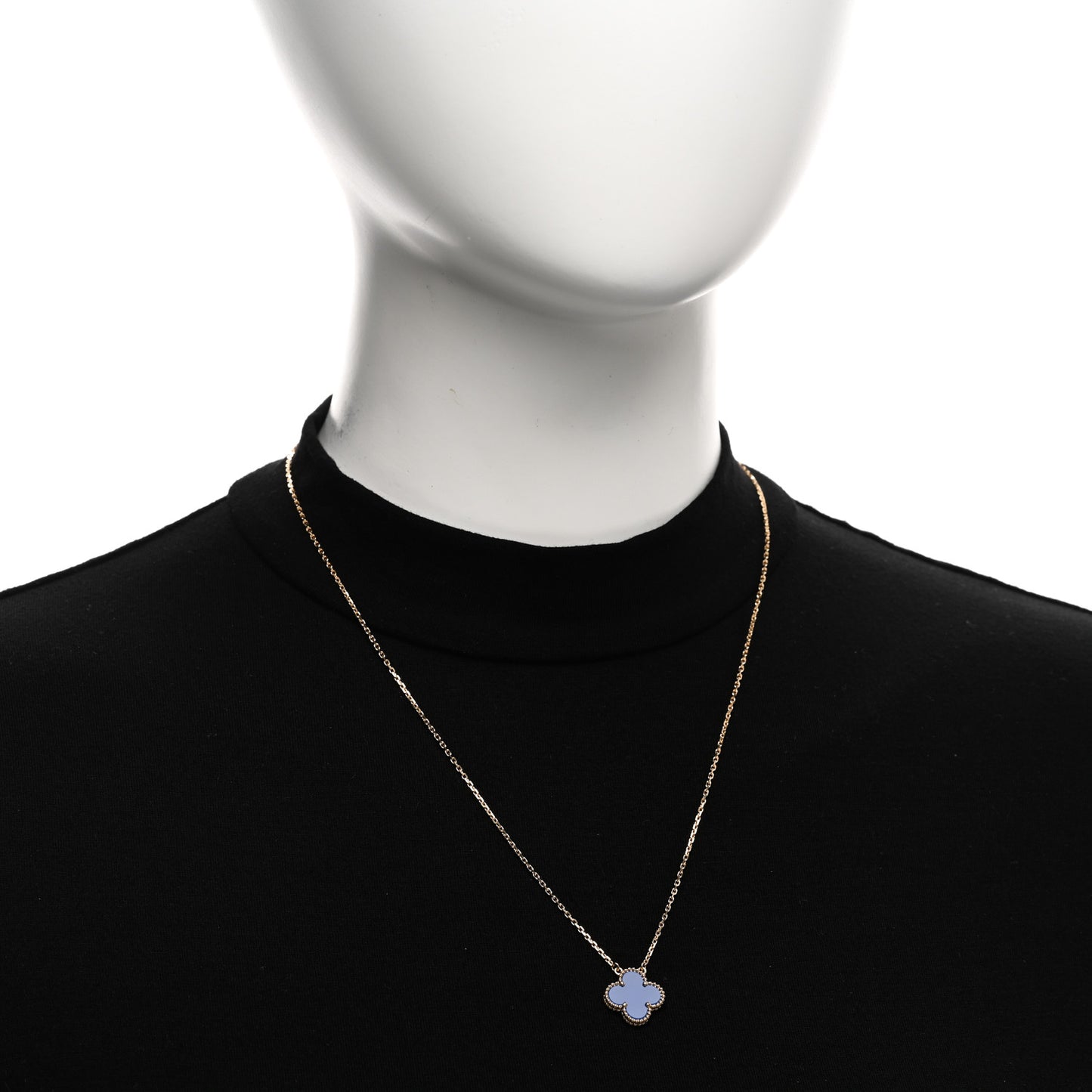 18K Yellow Gold Blue Agate Vintage Alhambra Pendant Necklace