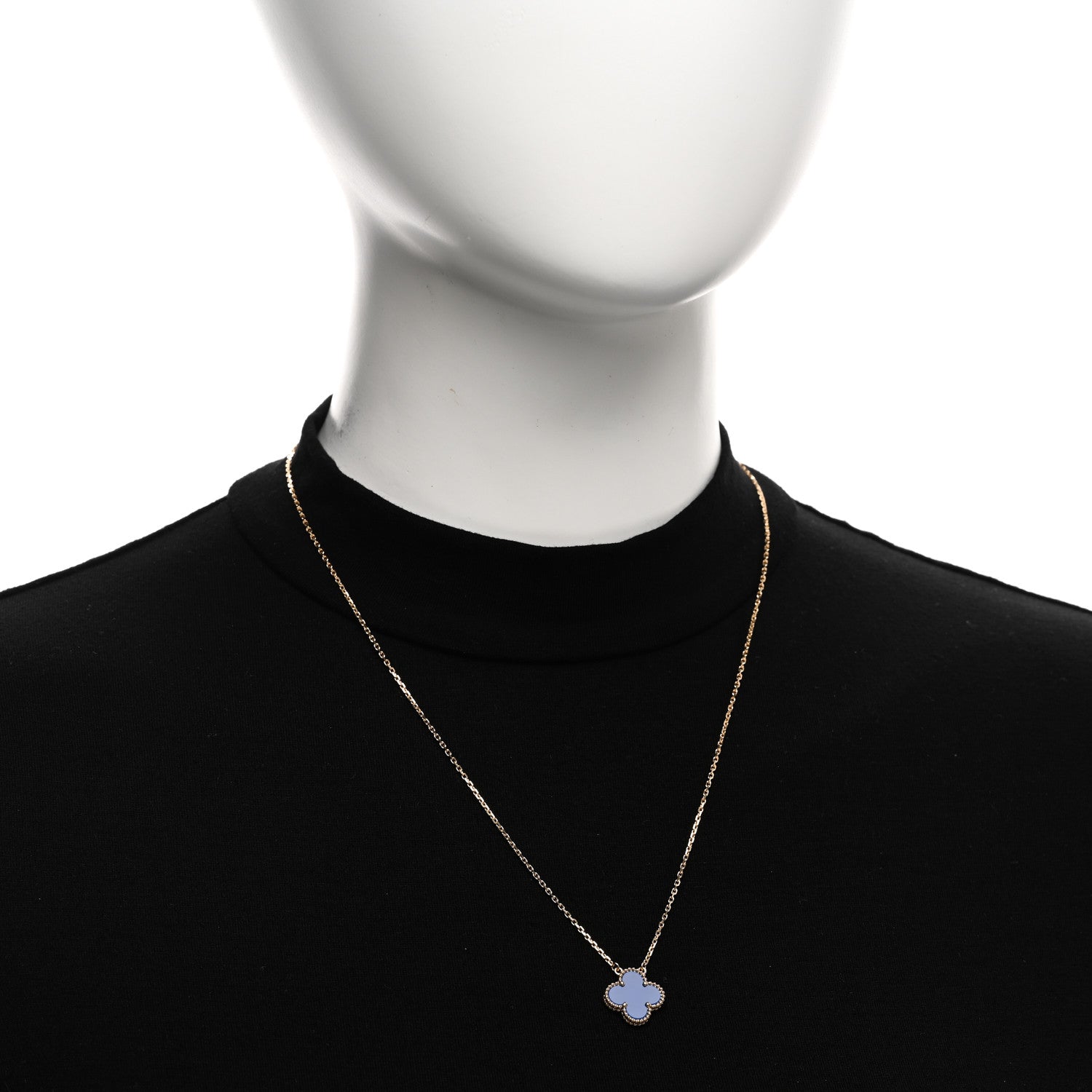 Van Cleef & Arpels 18K Yellow Gold Blue Agate Vintage Alhambra Pendant Necklace 2 of 5