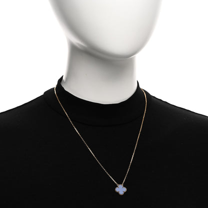 Van Cleef & Arpels 18K Yellow Gold Blue Agate Vintage Alhambra Pendant Necklace 2 of 5