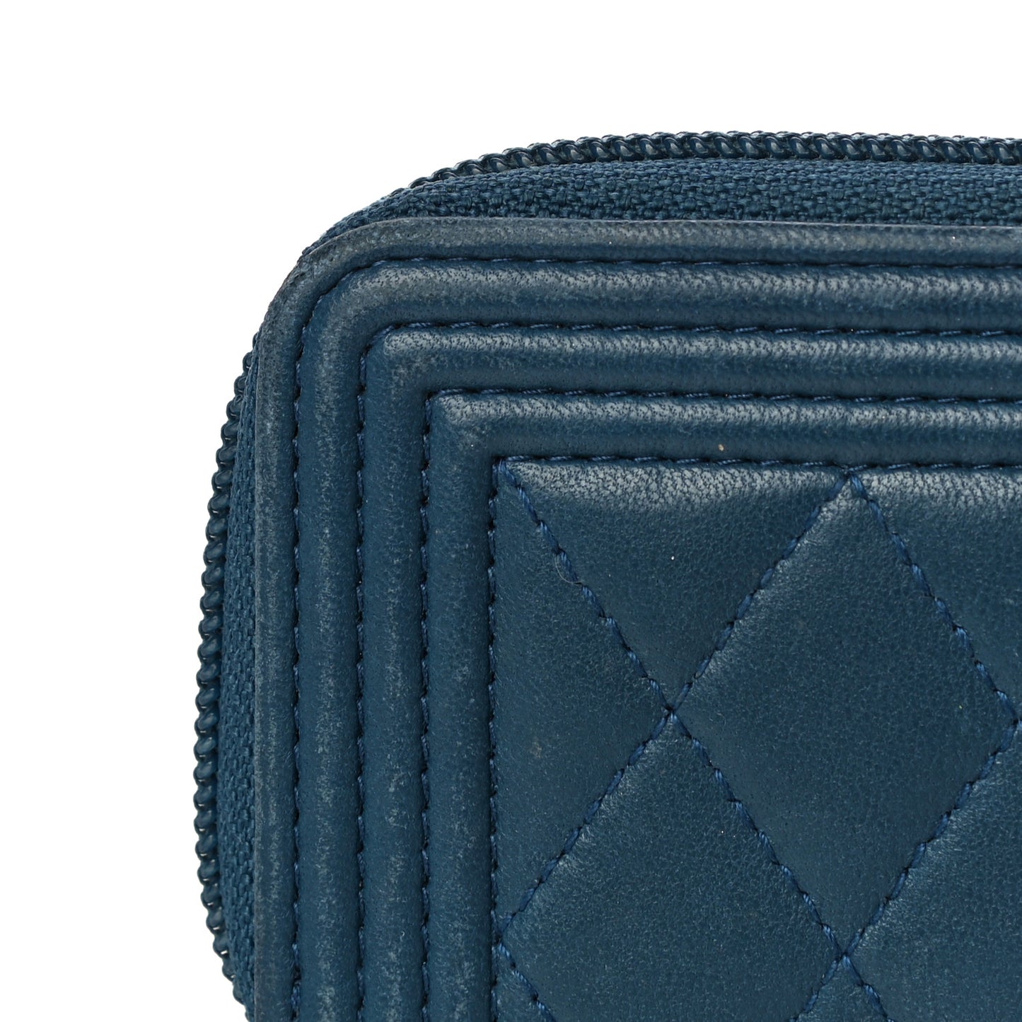 Caviar Quilted Boy Zip Around Coin Purse Wallet Dark Blue