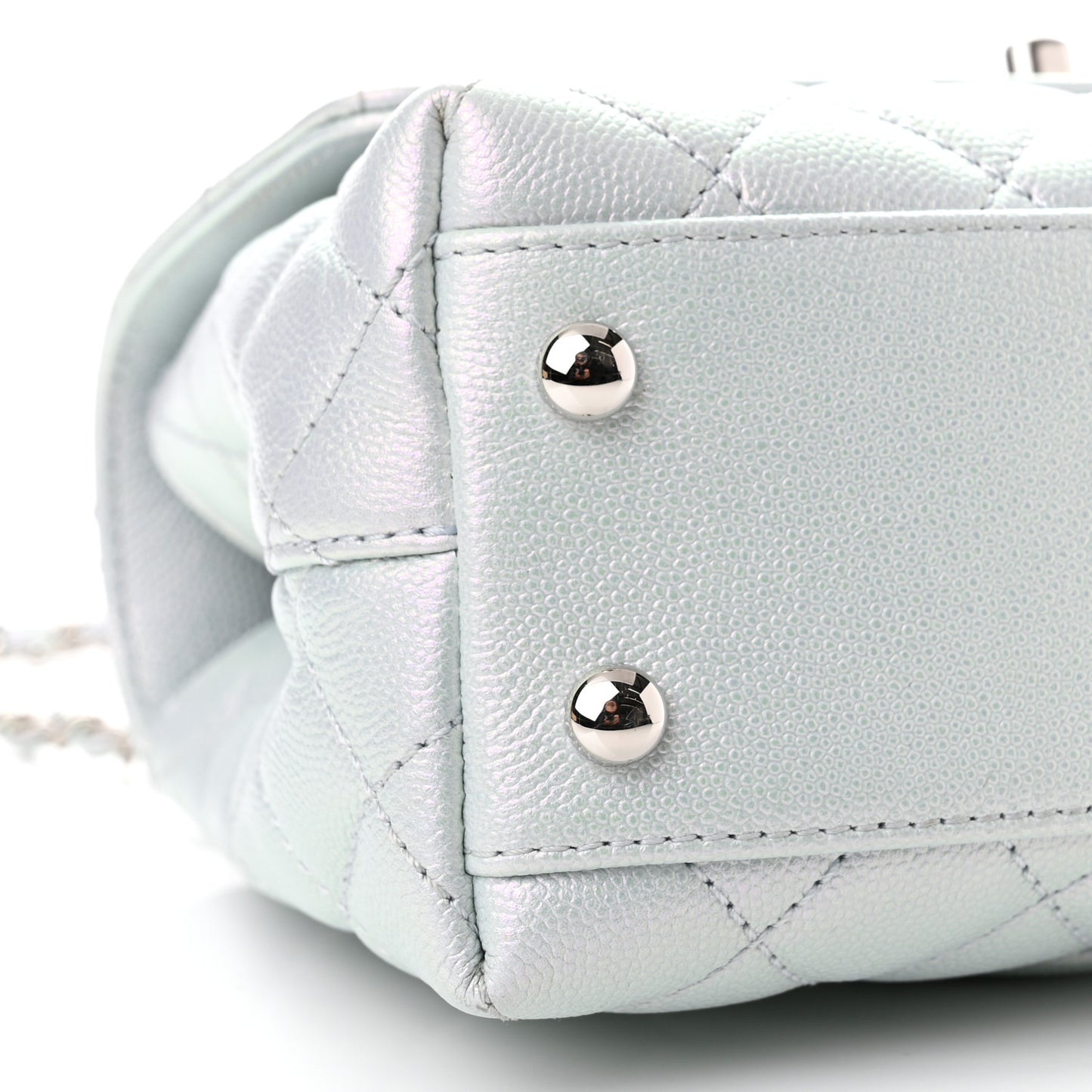 Iridescent Caviar Quilted Mini Coco Handle Flap Light Blue