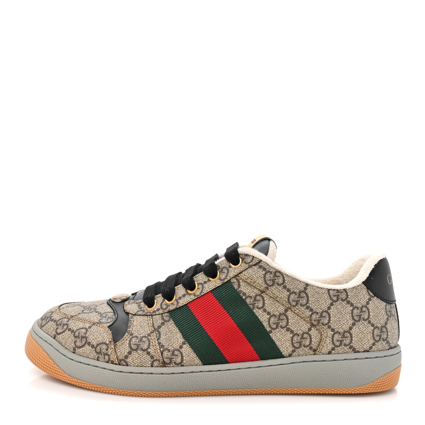 GG Supereme Monogram Miro Soft Calfskin Web Mens Screener Sneakers 8 Beige Ebony Black New Platinum