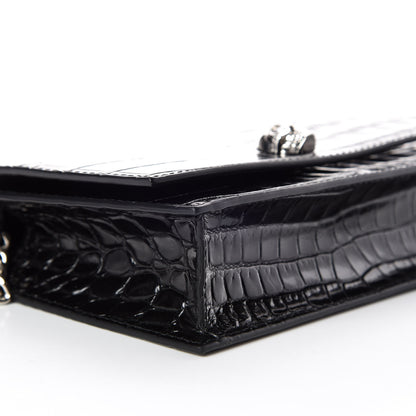 Alexander McQueen Calfskin Crocodile Embossed Skull Mini Crossbody Bag Black 5 of 8