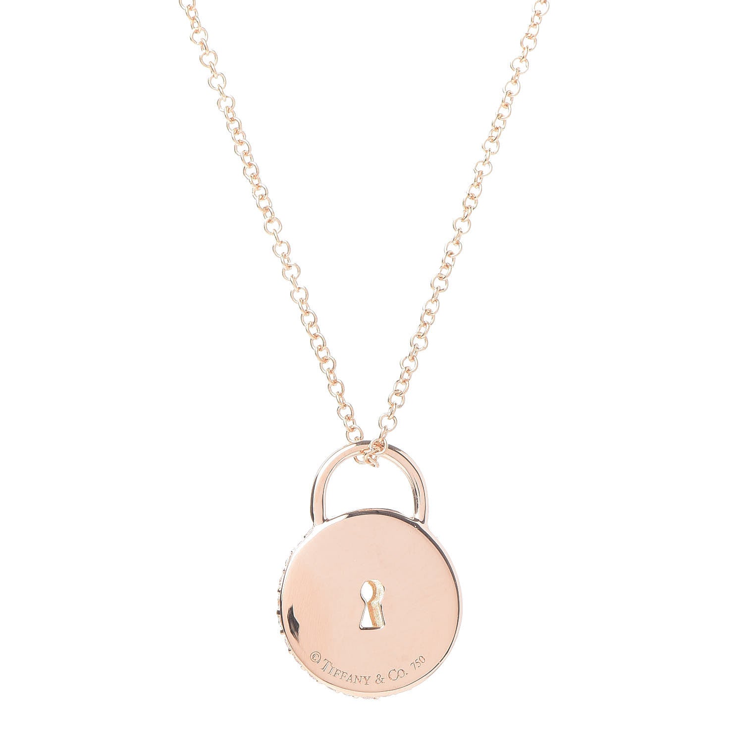 Tiffany 18K Yellow Gold Diamond Lock Pendant Necklace 4 of 7