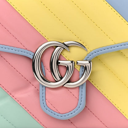 Gucci Calfskin Matelasse Diagonal Mini GG Marmont Top Handle Shoulder Bag Multicolor Pastel 7 of 10