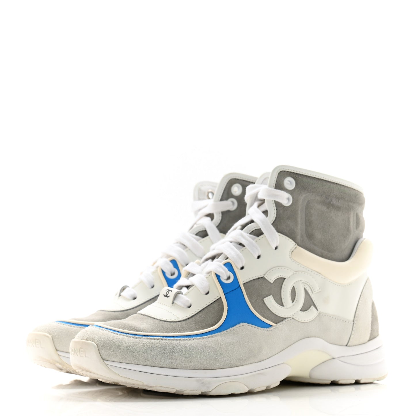 Suede Calfskin Lambskin High Top CC Sneakers 36.5 White Blue