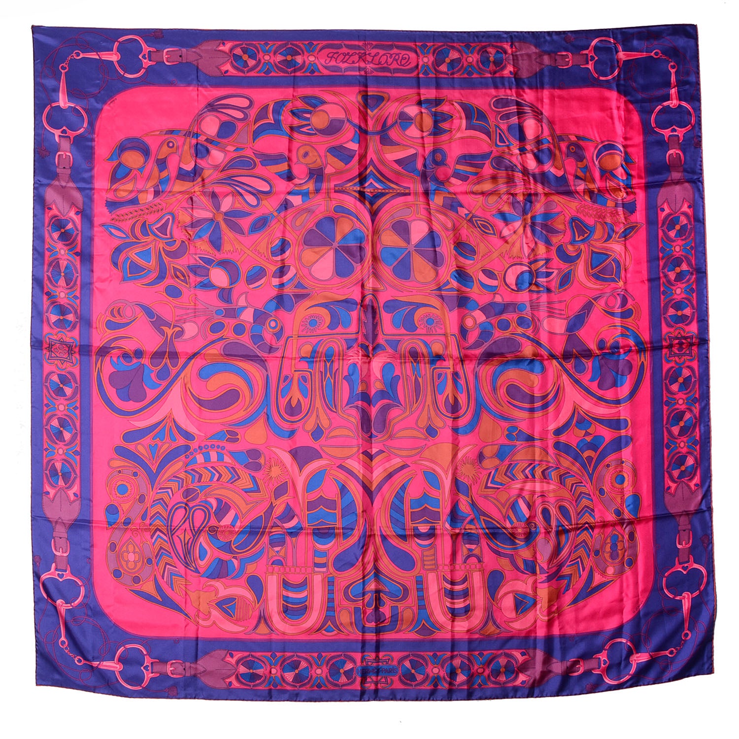 Hermes Silk Twill Giant Plume Folklore d'Henri d'Origny Scarf 140 3 of 7
