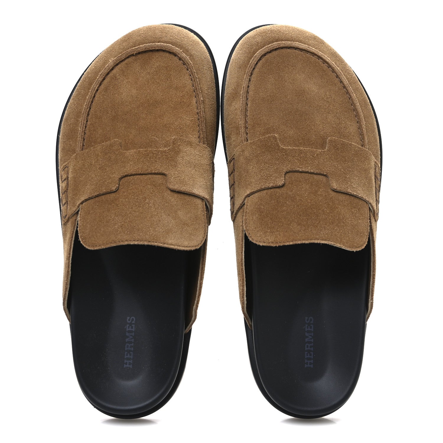 Hermes Suede Calfskin Mens Go Mules 41.5 Brun Fume 2 of 11