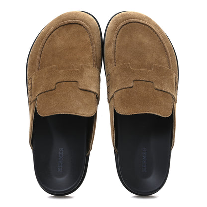 Hermes Suede Calfskin Mens Go Mules 41.5 Brun Fume 2 of 11