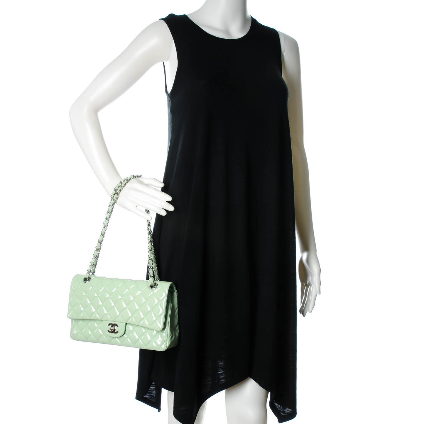 Patent Calfskin Quilted Medium Double Flap Light Green
