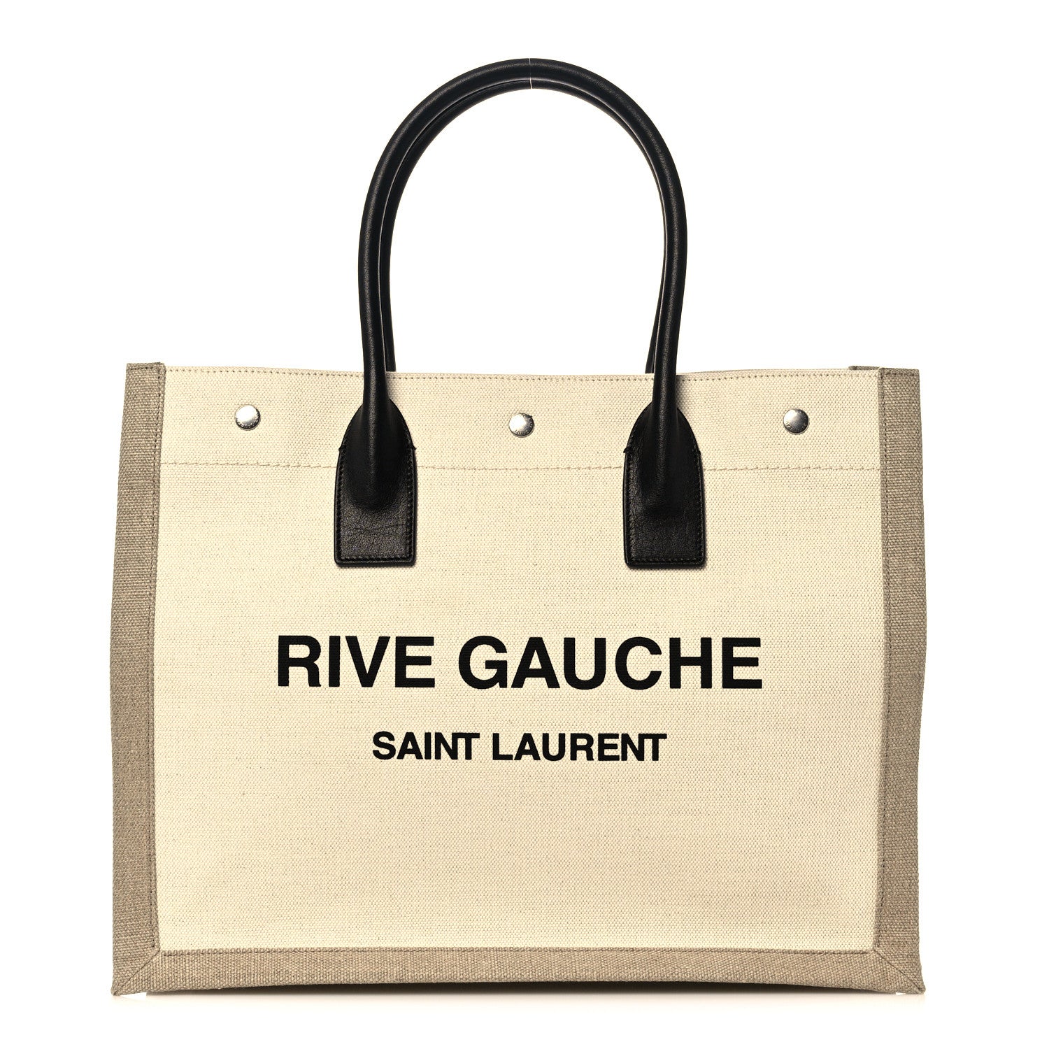 Saint Laurent Linen Calfskin Small Rive Gauche Tote Greggio Natural 1 of 9