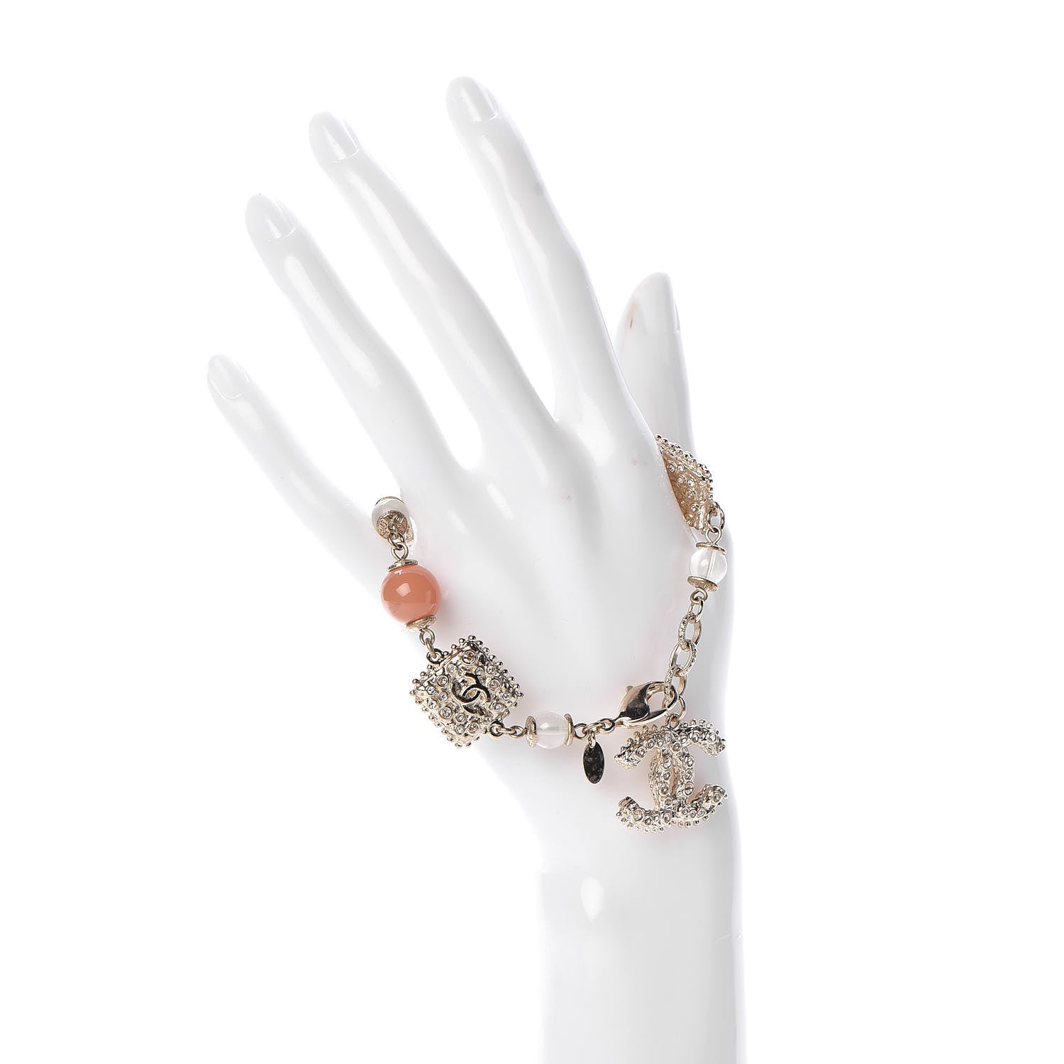 Chanel Pearl Beaded Crystal CC Gold Beige 2 of 5