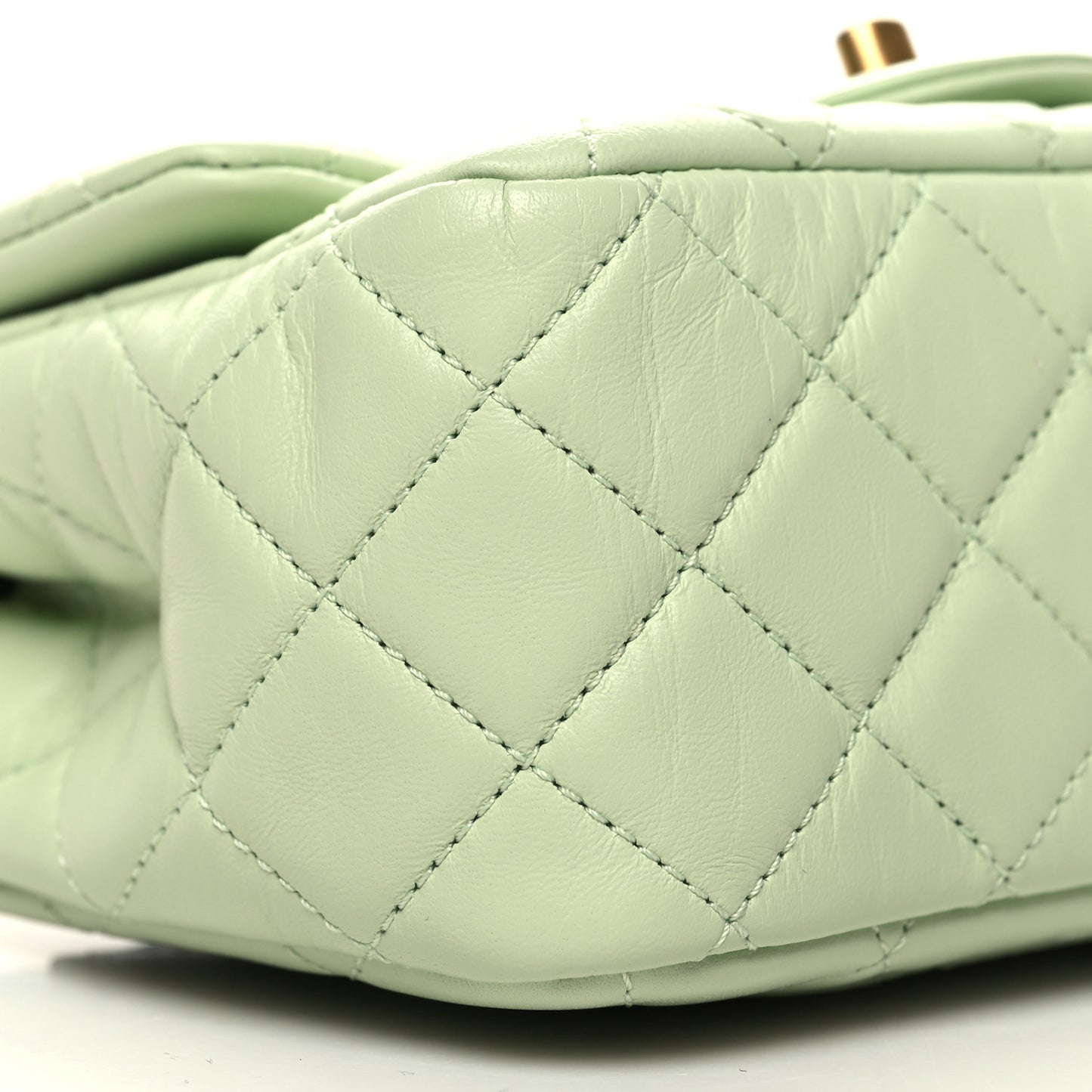 Lambskin Quilted Mini Pearl Crush Flap Light Green