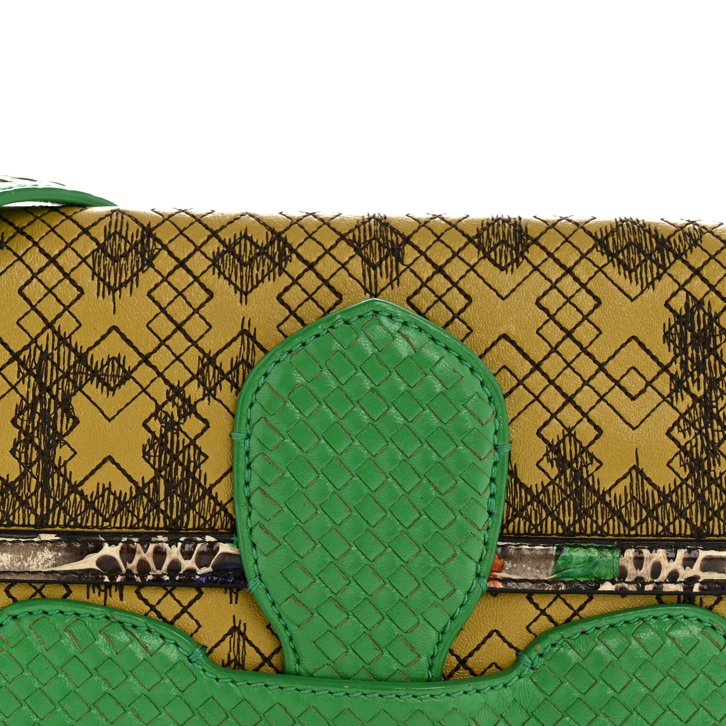 Lambskin Snakeskin Irish Madras Intrecciato Rialto Shoulder Bag Brown Green Multicolor