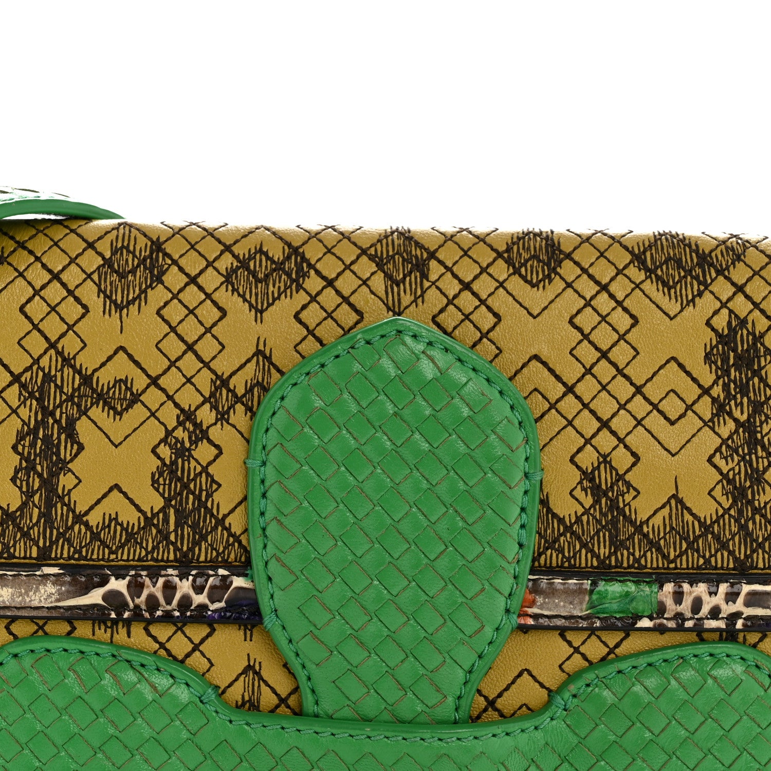 Bottega Veneta Lambskin Snakeskin Irish Madras Intrecciato Rialto Shoulder Bag Brown Green Multicolor 8 of 14