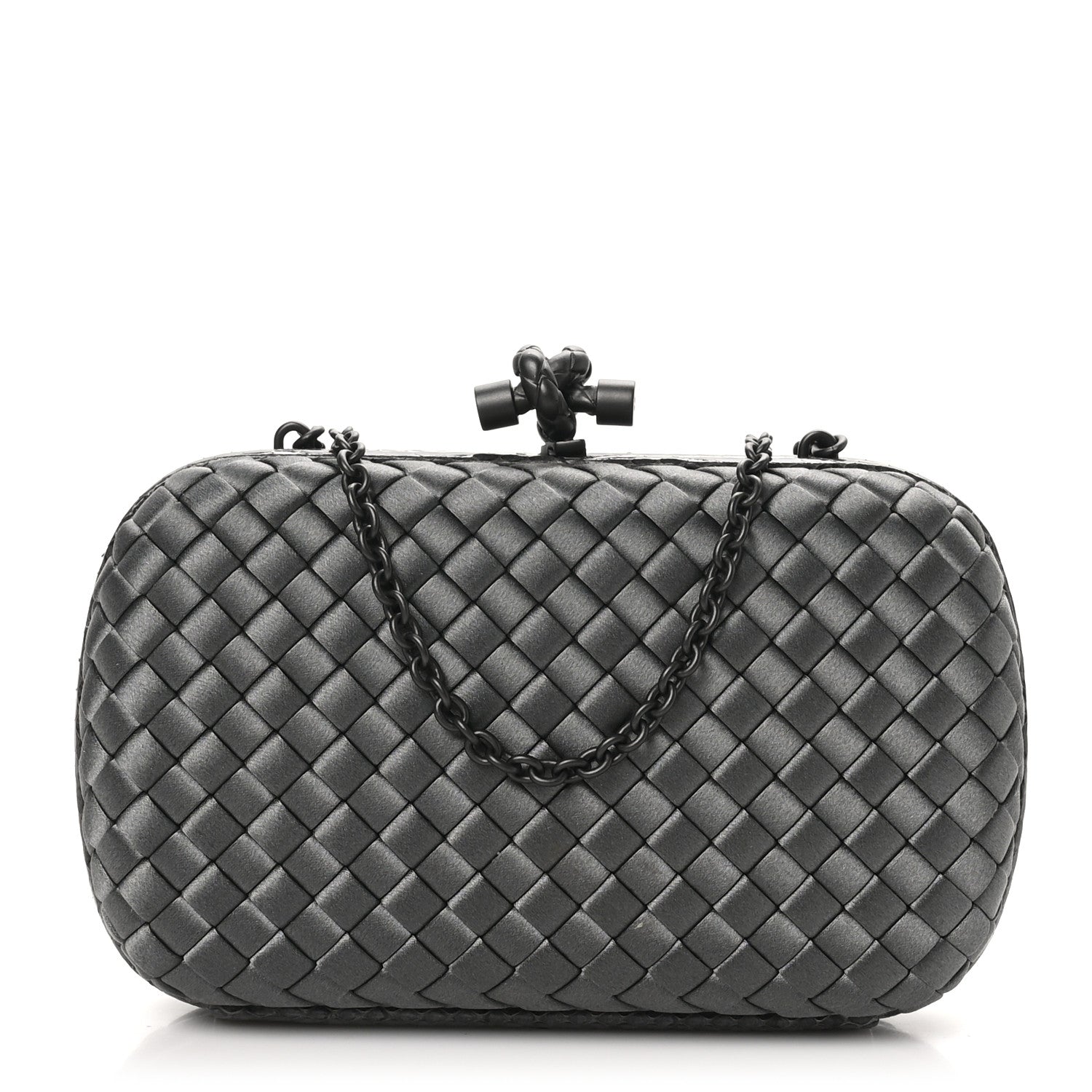 Bottega Veneta Satin Ayers Intrecciato Chain Knot Clutch Grey 1 of 9