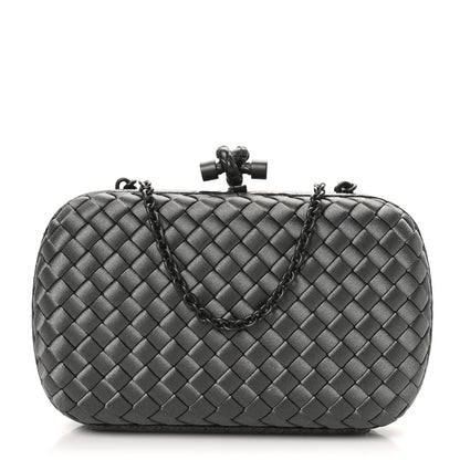 Bottega Veneta Satin Ayers Intrecciato Chain Knot Clutch Grey 1 of 9